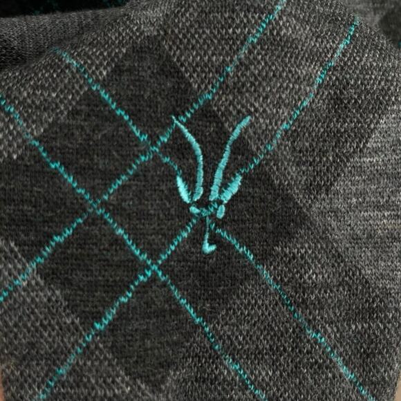 Ibex Merino Wool Zip Up Cardigan Light Sweater Top Grey Plaid Argyle Size S FLAW - Picture 4 of 11